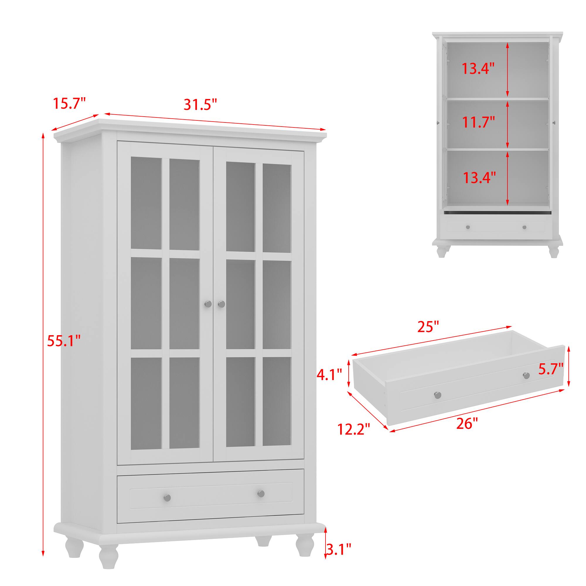 The text on the image is grouped and corrected as follows:

13.4" 15.7" 31.5" 11.7" 13.4" 55.1" 25" 4.1" 5.7" 12.2" 26" 3.1"