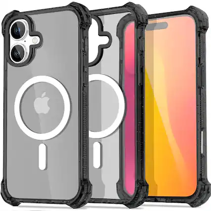 Front. Entronix - Entronix Magnetic Case for iPhone 16 - Clear Protective Bounce Frame - Black.