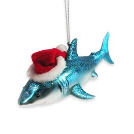 OrnamentallyYou - Shark with Santa Hat Glass Christmas Ornament - Multi-colored