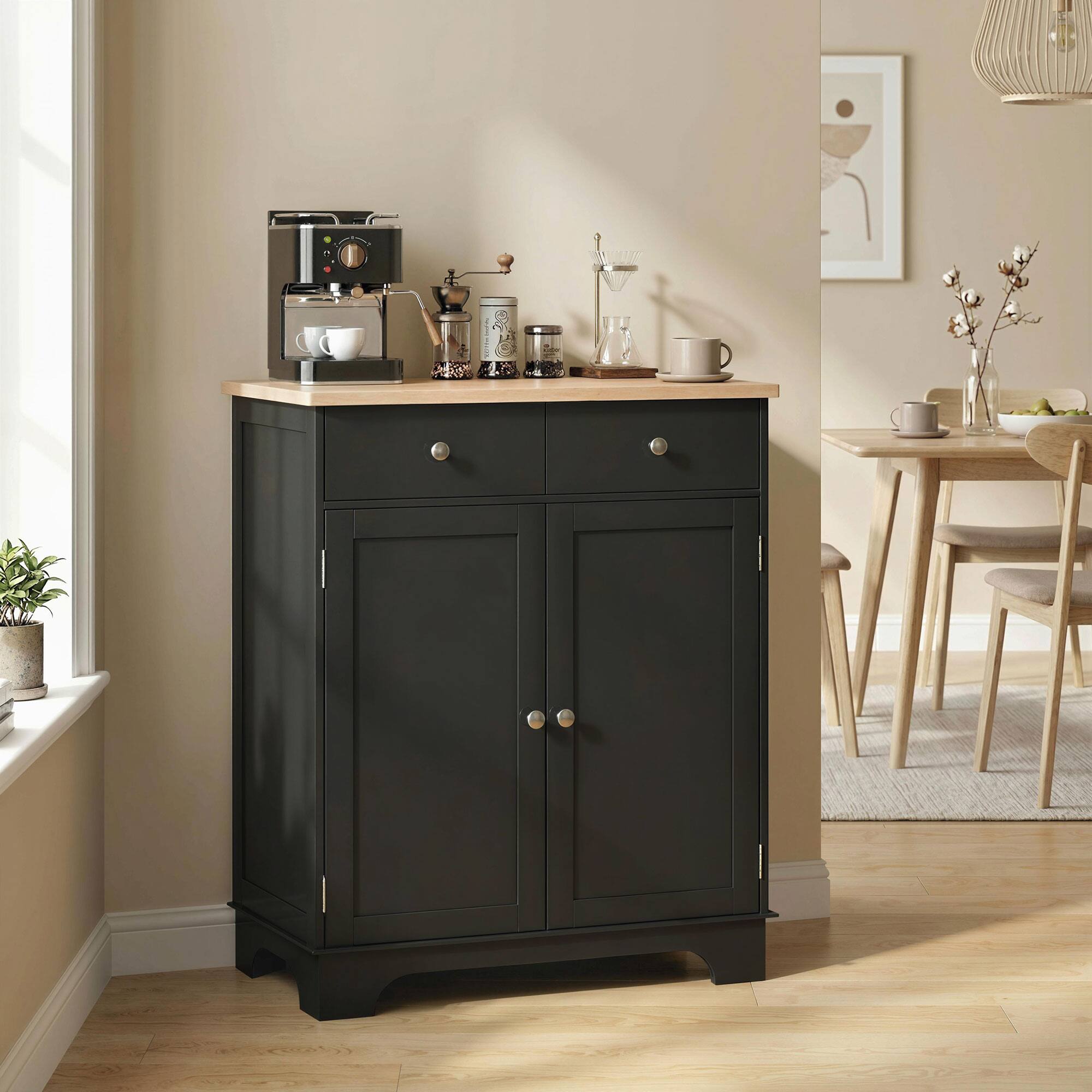 Alt View 8. Homcom - Storage Cabinet, Sideboard Floor Cupboard with Solid Wood Top, Adjustable Shelf - Black.
