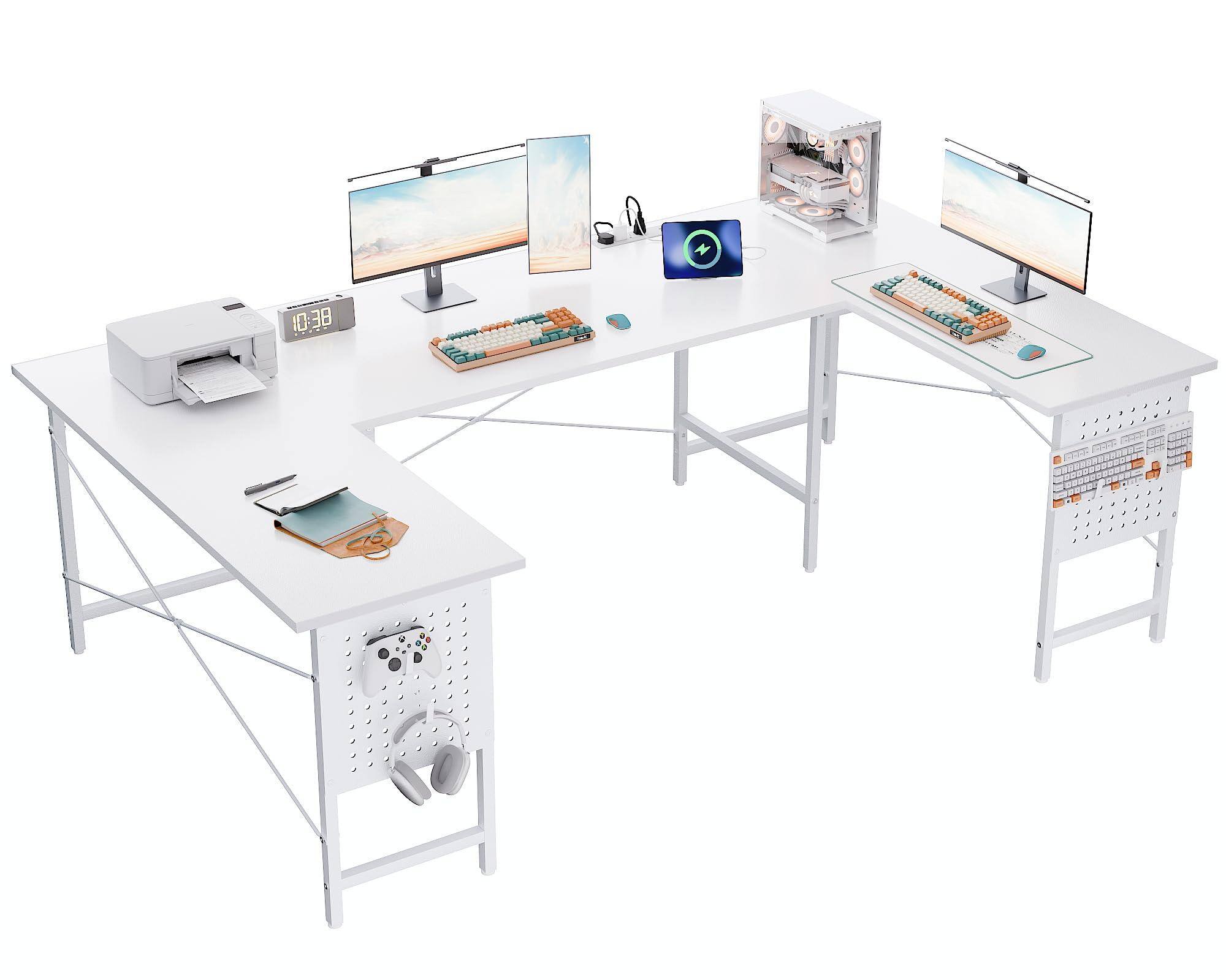 Hirose Alice - Pamray nch Large Computer Desk with Power Outlets,U Shaped Corner Desk for Home Office Work and Gaming - White 71 inch