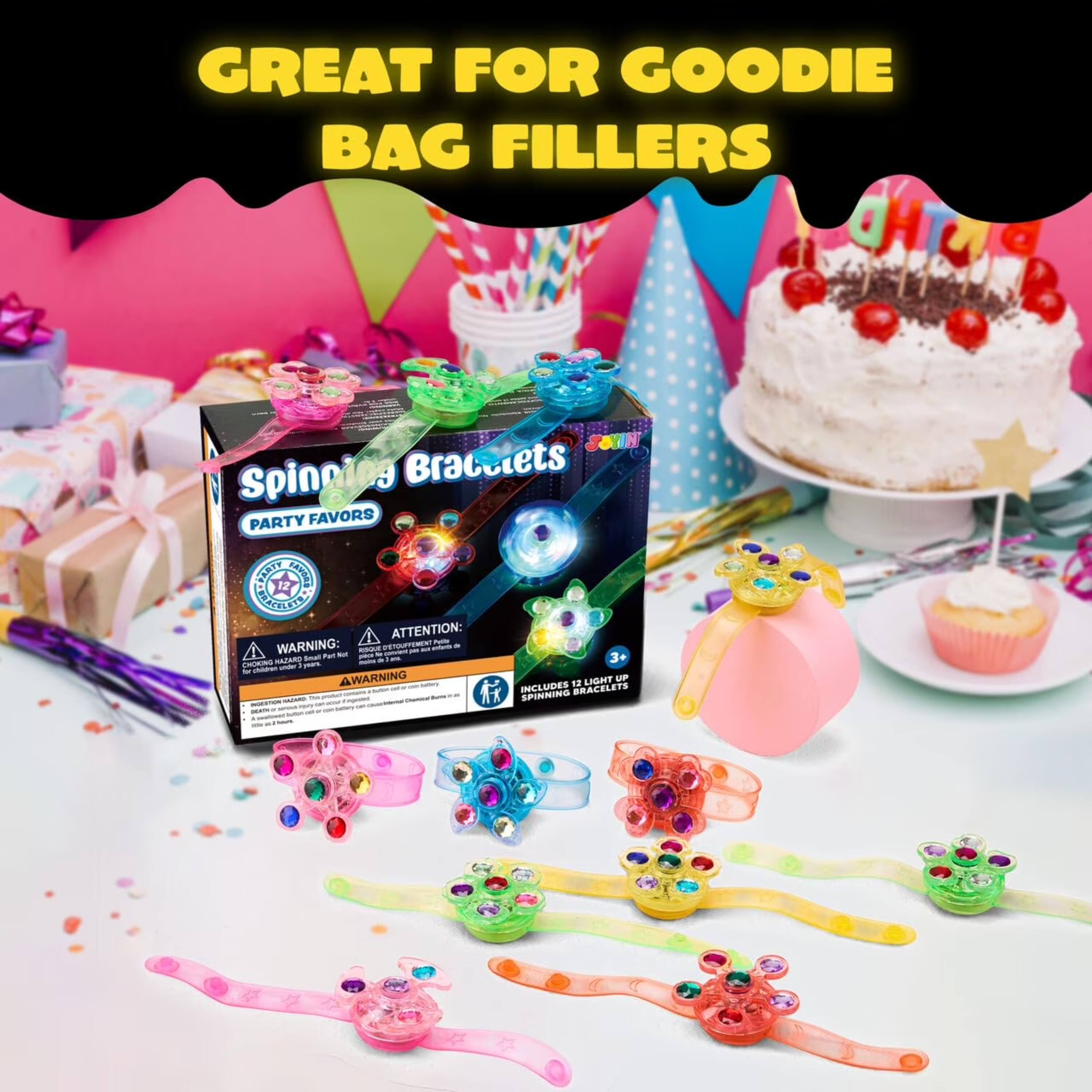 GREAT FOR GOODIE BAG FILLERS

Spinning Bracelets
PARTY FAVORS

ATTENTION: WARNING
WARNING: CHOKING HAZARD - Small parts. Not for children under 3 years.

INCLUDES 3 SPINNING BRACELETS