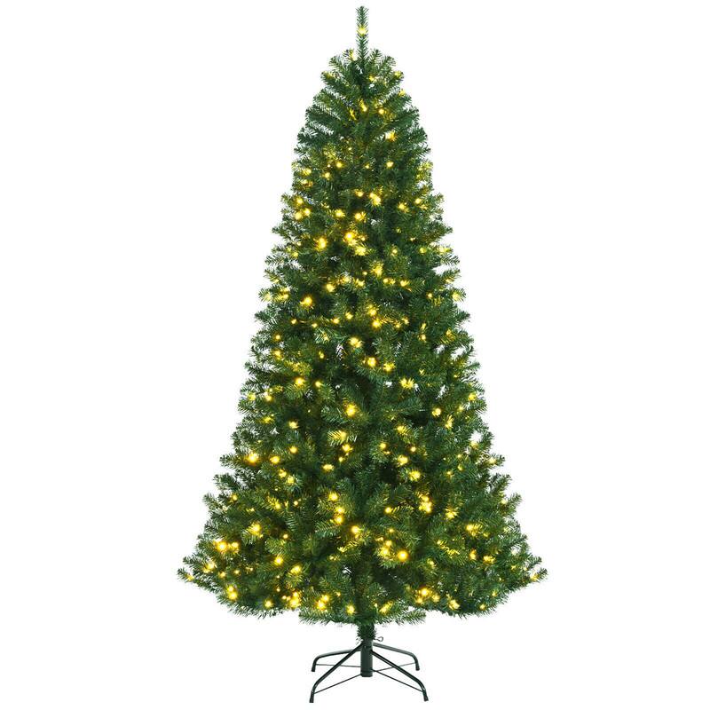 Back. WELLFOR - 6ft Pre‑lit Hinged Artificial Christmas Tree with 845 Branch Tips &350 LED Lights, Holiday Indoor Decoration - Green.