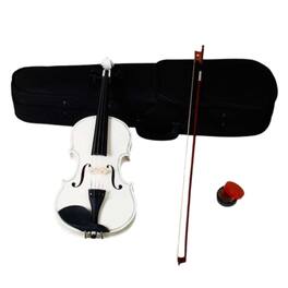 Home Collection - 4/4 Size Student Acoustic Violin Fiddle with Case, Bow, and Rosin - White