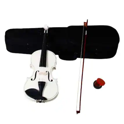 Front. Home Collection - 4/4 Size Student Acoustic Violin Fiddle with Case, Bow, and Rosin - White - White.