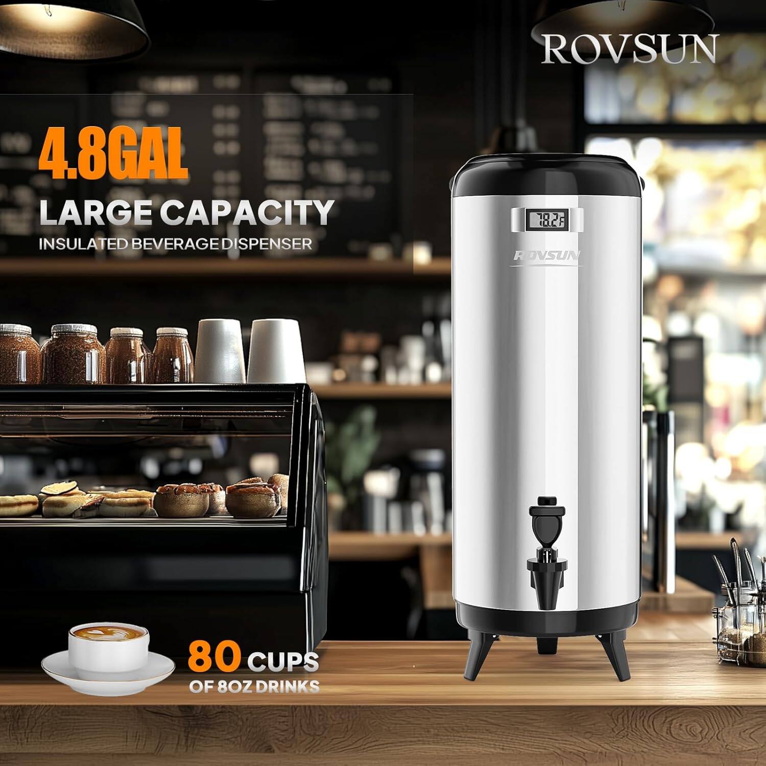 ROVSUN 4.8GAL LARGE CAPACITY INSULATED BEVERAGE DISPENSER 10 OC7 ROVSUN 80 CUPS OF 8OZ DRINKS