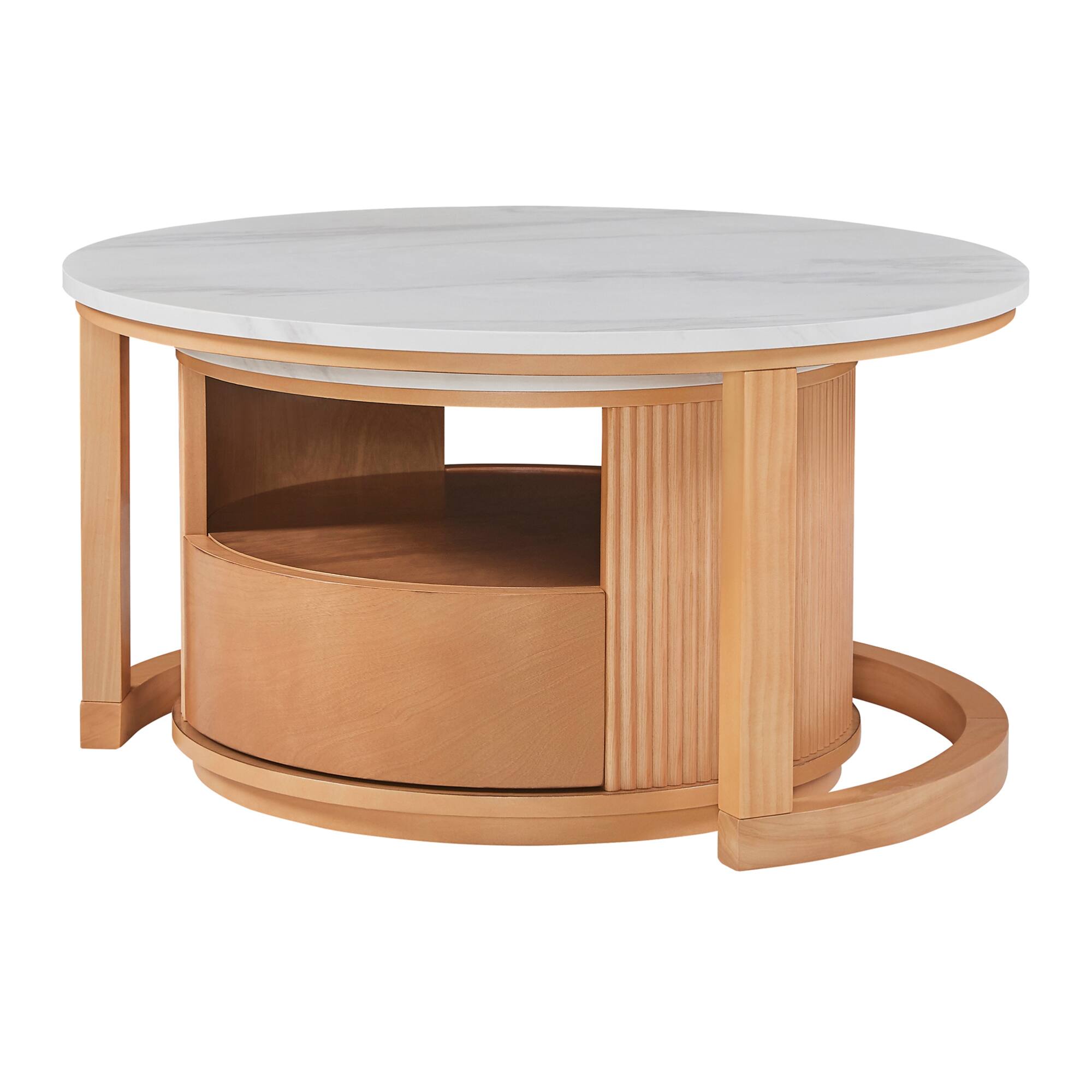 Alt View 10. GOODSILO - Modern Nesting Coffee Table Set with White Marble Top and Two-Tier Storage - Natural.