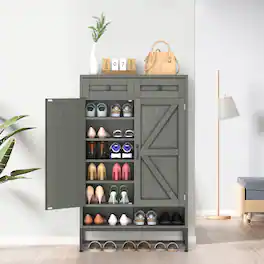 Oumilen - Shoe Cabinet with 2 Doors and Drawers - Gray