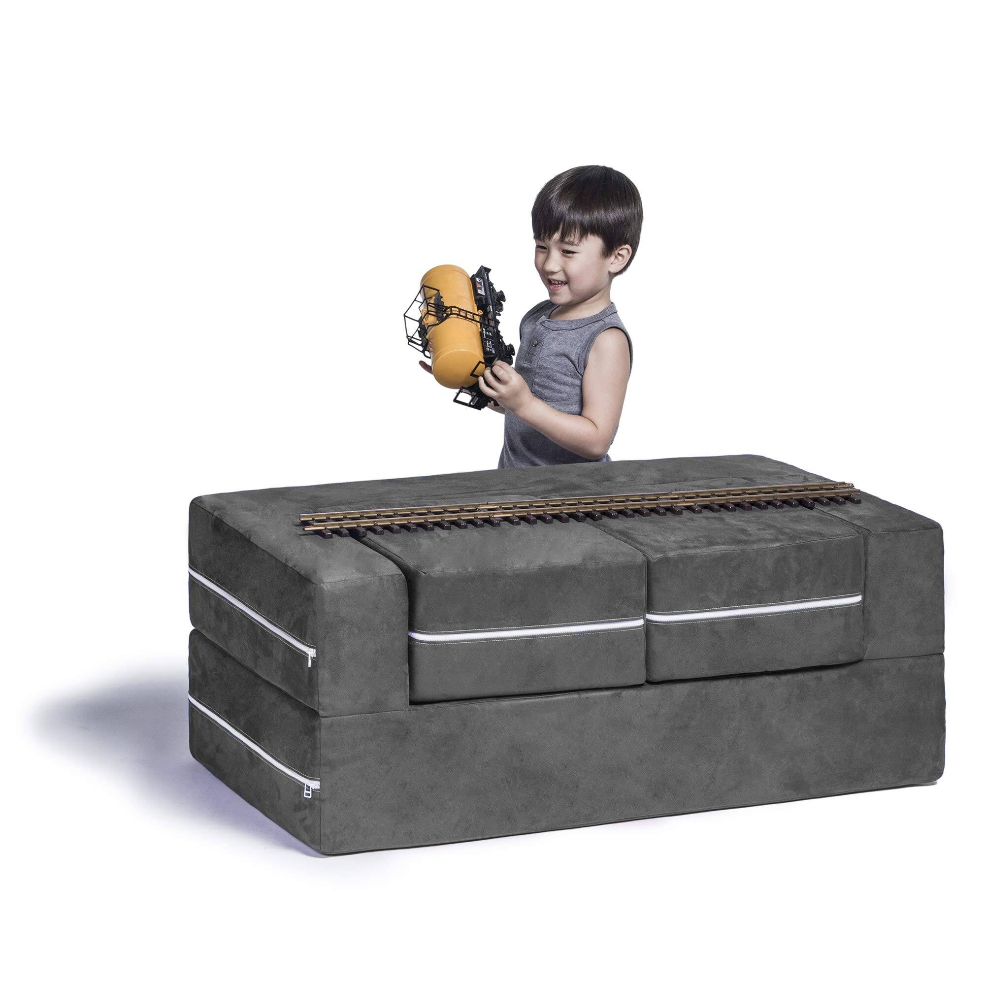 Back. Jaxx - Jaxx Zipline Kids Modular Loveseat & Ottomans/Fold Out Lounger, Charcoal - Charcoal.