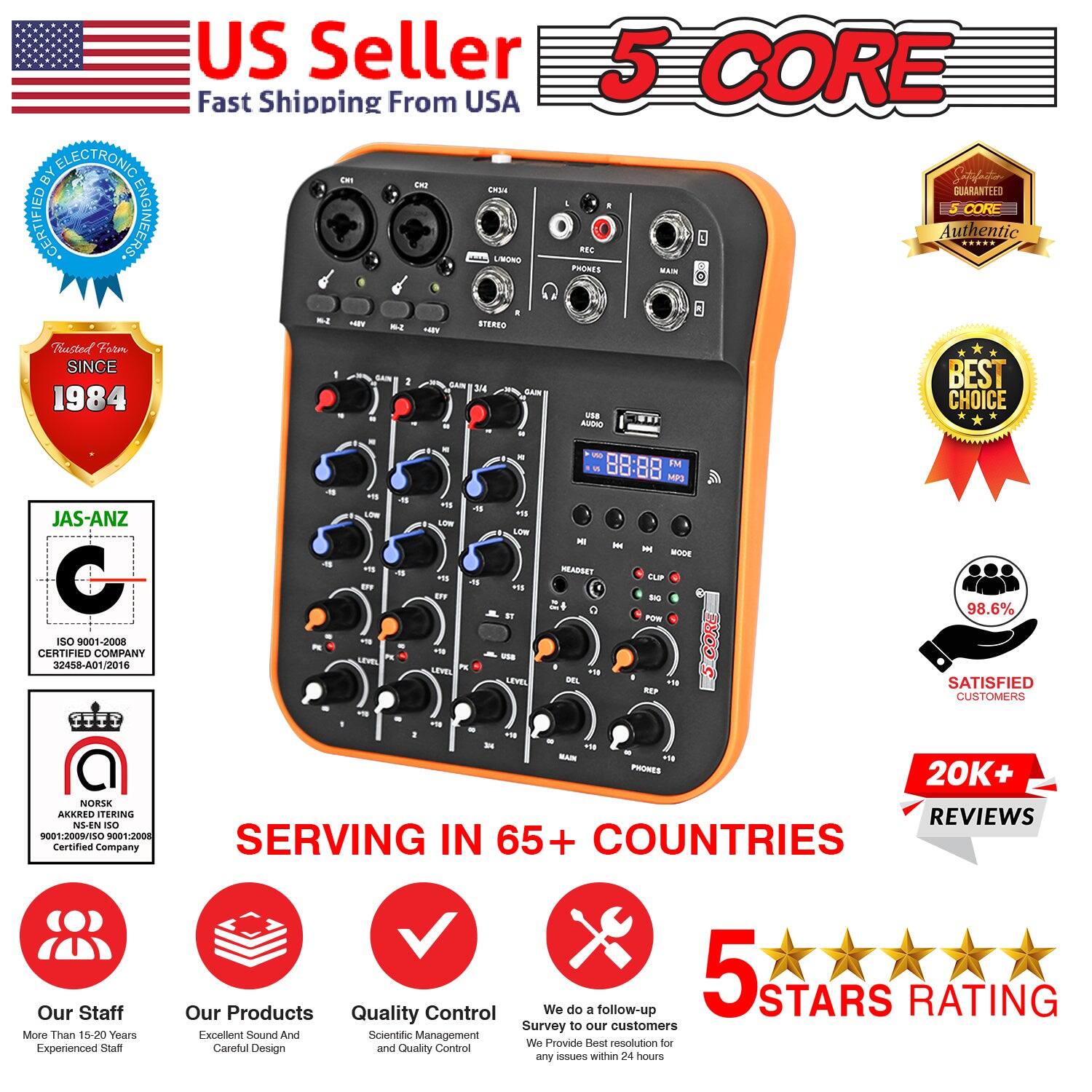 **US Seller**  
Fast Shipping From USA  

**5 CORE**  

Certified by Electronic Engineers  
JAS-ANZ  
ISO 9001-2008 Certified Company  
22458-A01/2016  

Trusted Form  
SINCE 1984  

Guaranteed  
5 CORE  
Authentic  

BEST CHOICE  

98.6%  
SATISFIED CUSTOMERS  

20K+  
REVIEWS  

SERVING IN 65+ COUNTRIES  

Our Staff  
More Than 15-20 Years Experienced Staff  

Our Products  
Excellent Sound And Scientific Management  

Quality Control  
We do a follow-up  
Survey to our customers  
Provide Best resolution for Careful Design and Quality Control  
any issues within 24 hours  

5 STARS RATING  

NORSK  
AKKREDITERING  
NS-EN ISO 9001:2008  
Certified Company  

We do a follow-up  
Survey to our customers  
Provide Best resolution for Careful Design and Quality Control  
any issues within 24 hours