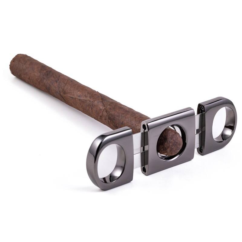 Back. Prestige - Gun Gray Heavy Body Cigar Cutter - Gun Metal Gray Polish Finish.