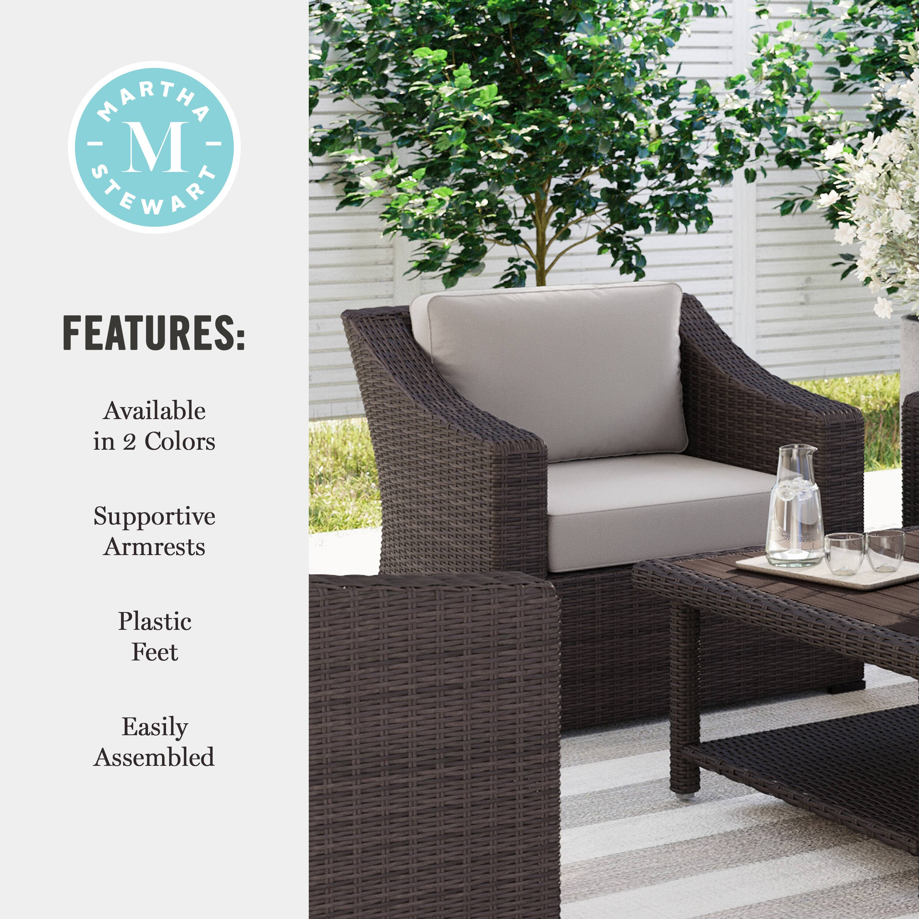 MARTHA STEWART FEATURES: Available in 2 Colors Supportive Armrests Plastic Feet Easily Assembled