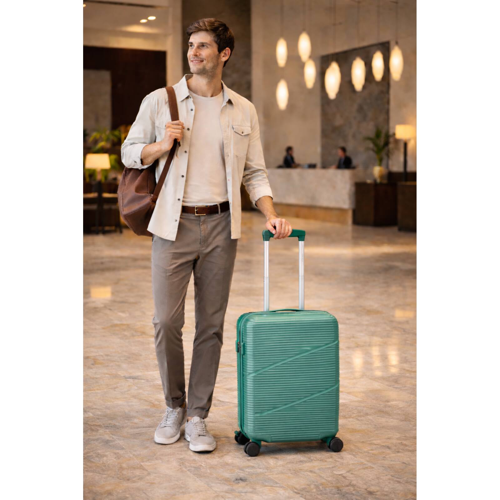Angle. World Traveler - World Traveler 20-Inch Hardside Expandable Carry-On Spinner Luggage – Includes Bonus Travel Bag – Green - Green.