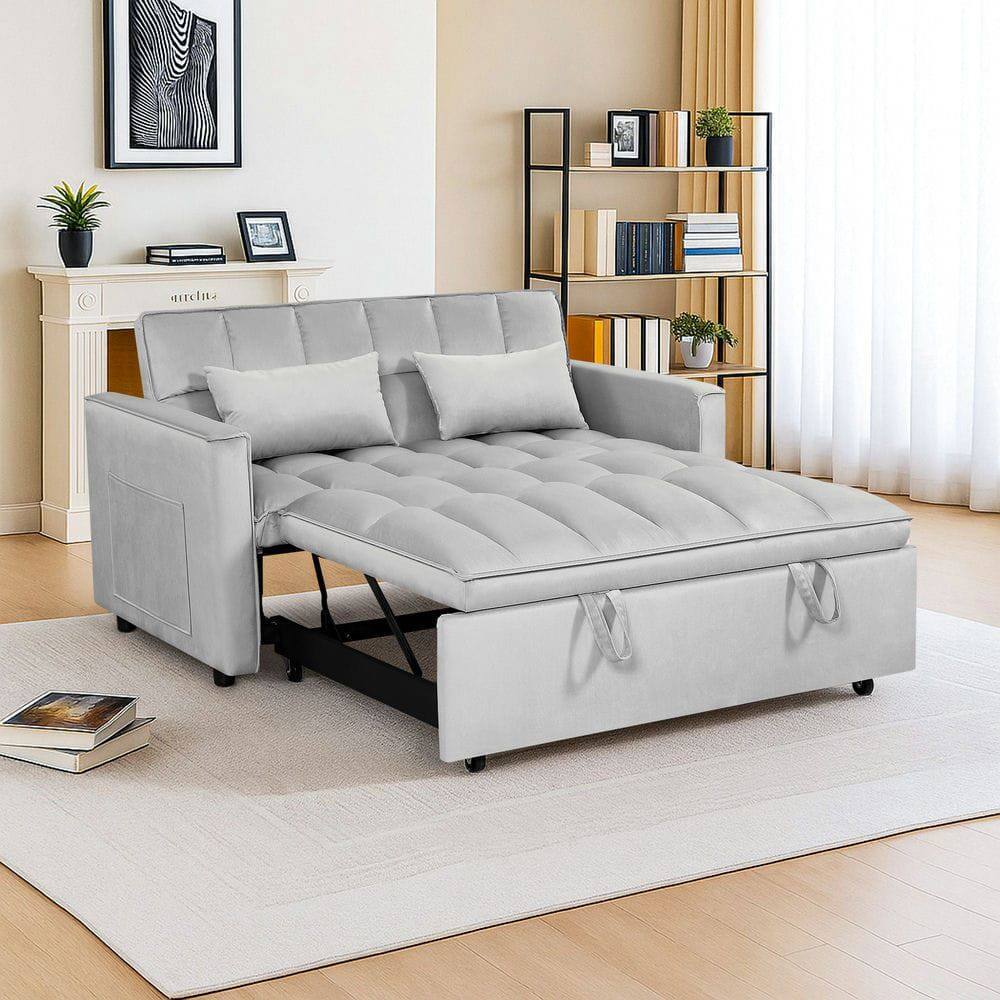 Alt View 7. Resenkos - 54 Inch Adjustable Sofa Bed with Adjustable Backrest, Dual Armrests and Side Storage Pocket for Living Room - Silver grey.