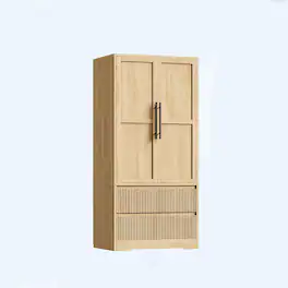 Healthful Sports - Bedroom Wooden Armoire Wardrobe Closet, Wardrobe Armoire Cabinet with Wood Doors and 2 Drawers - Natural