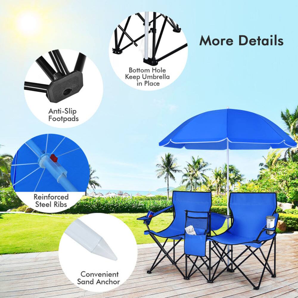 More Details  
Bottom Hole Keep Umbrella in Place  
Anti-Slip Footpads  
Reinforced Steel Ribs  
Convenient Sand Anchor