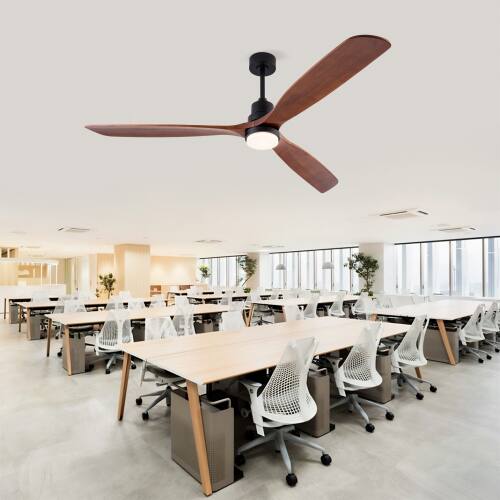 Alt View 1. LUCKY ONE - 72" Ceiling Fan with Light Remote 3 Solid Wood Blades DC Motor - Black.