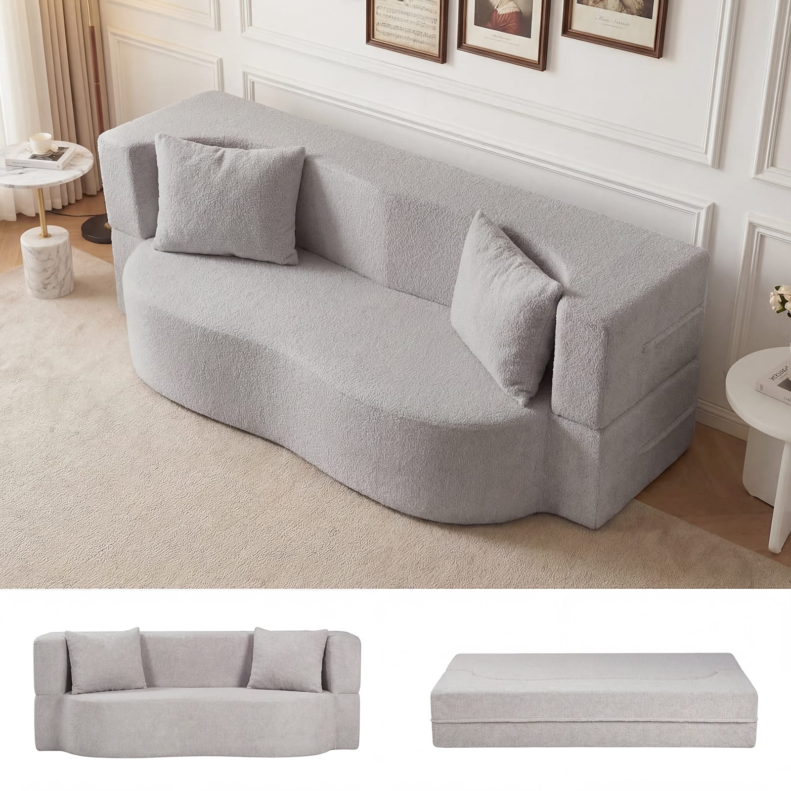 Gymax - 75.5'' Folding Sofa Bed w/2 Comfortable Pillows No Assembly Needed for Guest Room Grey - Gray