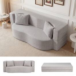Gymax - 75.5'' Folding Sofa Bed w/2 Comfortable Pillows No Assembly Needed for Guest Room Grey - Gray