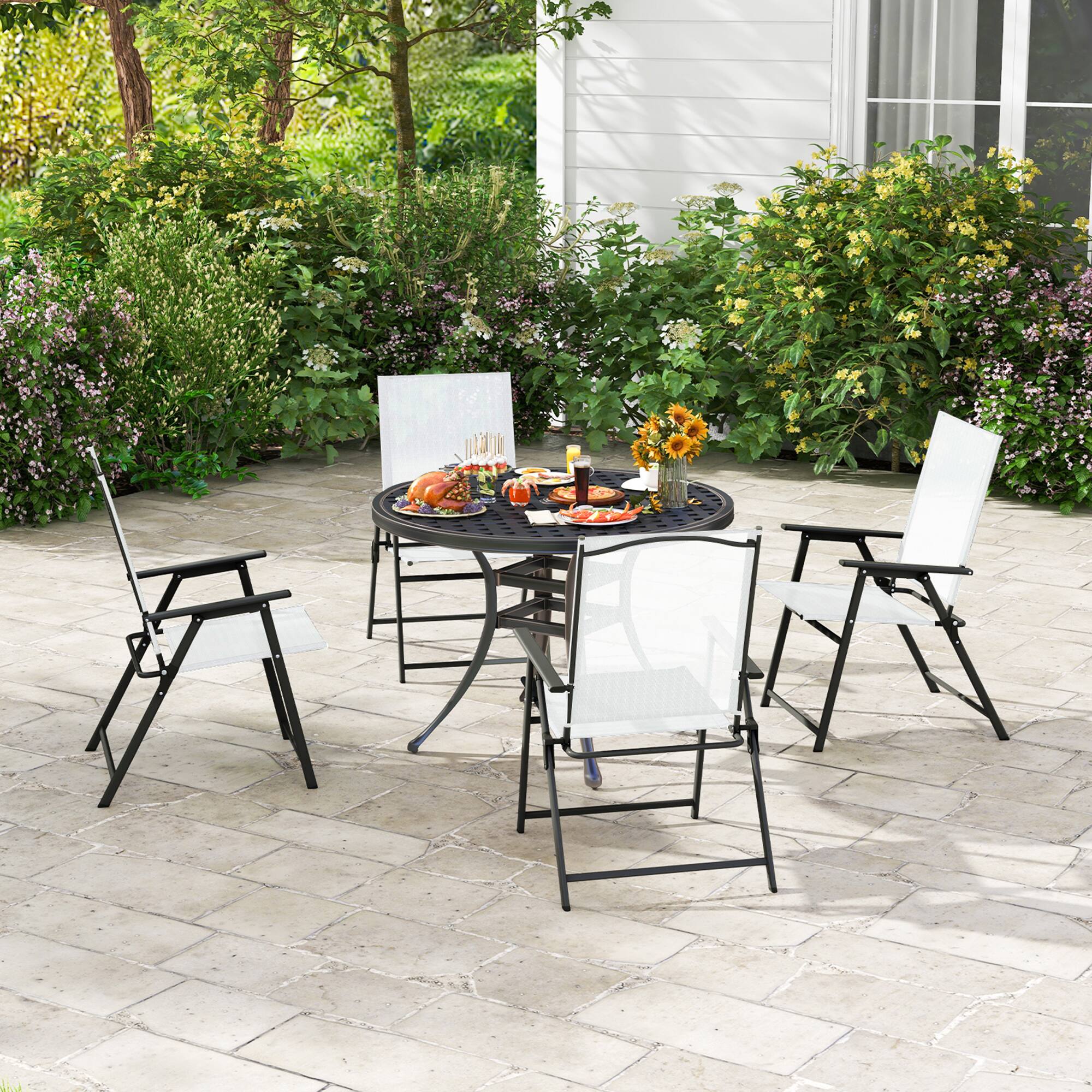 Alt View 2. Gymax - Gymax Set of 4 Patio Portable Metal Folding Chairs Dining Chair Set White - White and Gray.