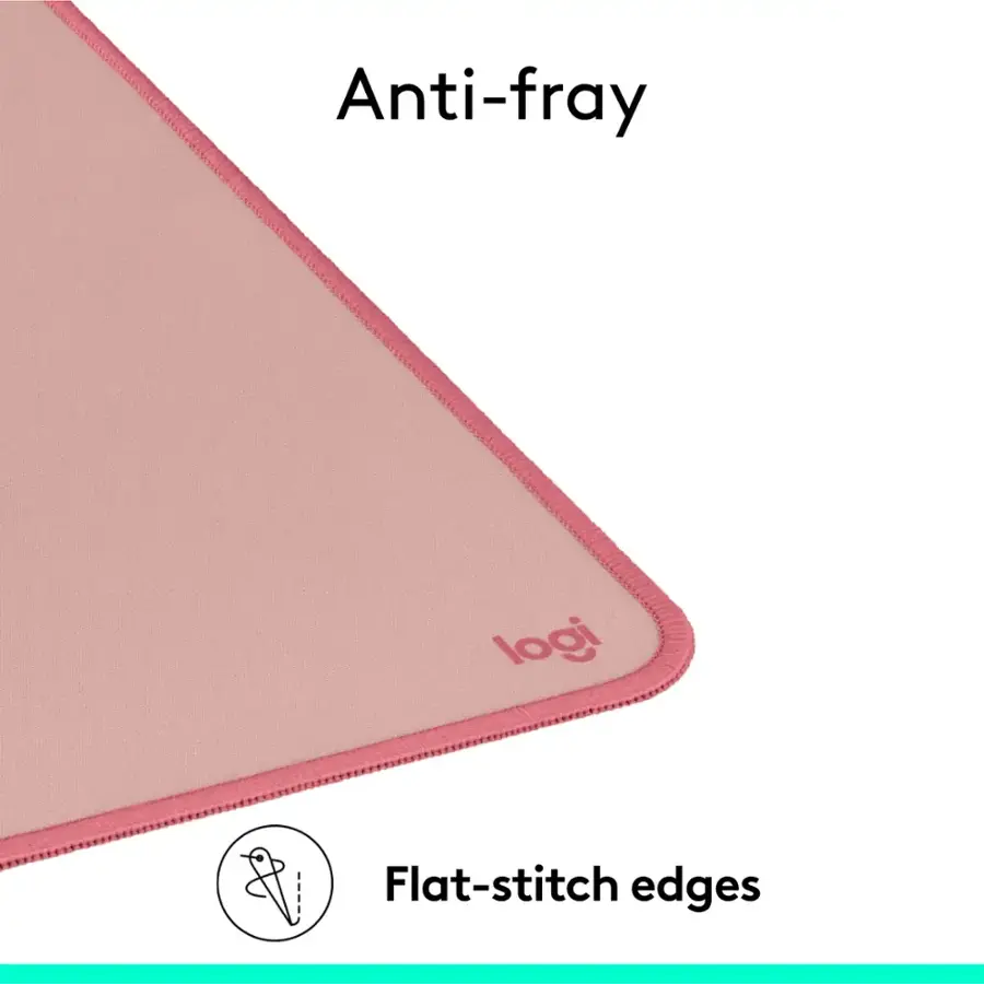 The text on the image reads "Anti-fray logi Flat-stitch edges."