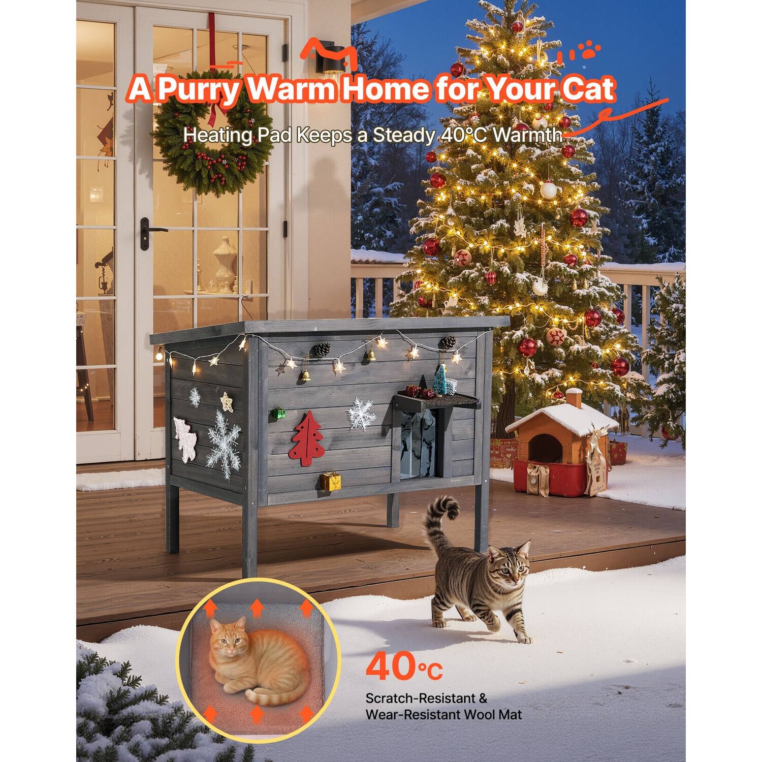 A Purry Warm Home for Your Cat  
Heating Pad Keeps a Steady 40°C Warmth  
40°C Scratch-Resistant & Wear-Resistant Wool Mat
