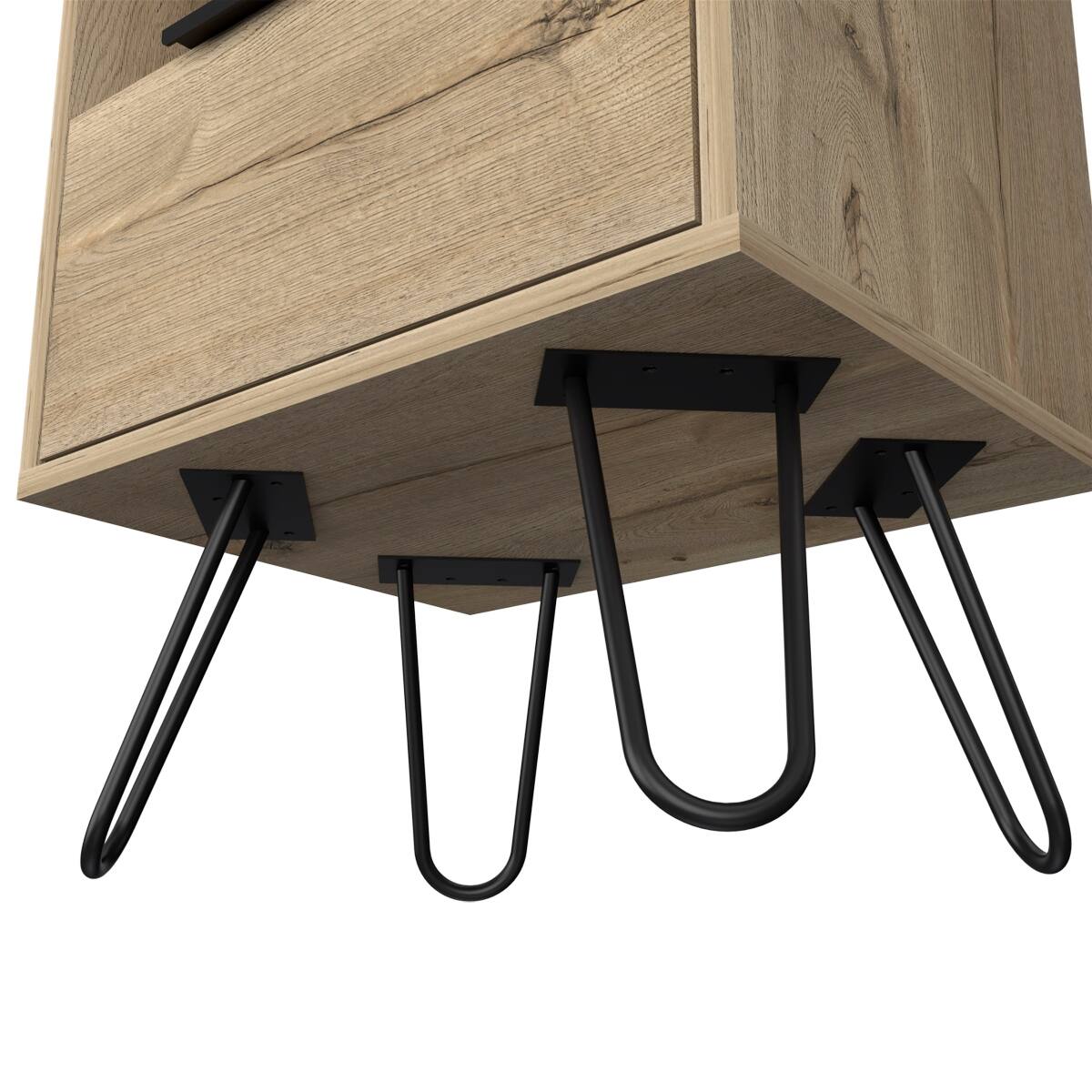 Alt View 2. Loheer - Loheer Light Oak Nightstand with Open Shelf, Single-Door Cabinet and Hairpin Legs - Beige.