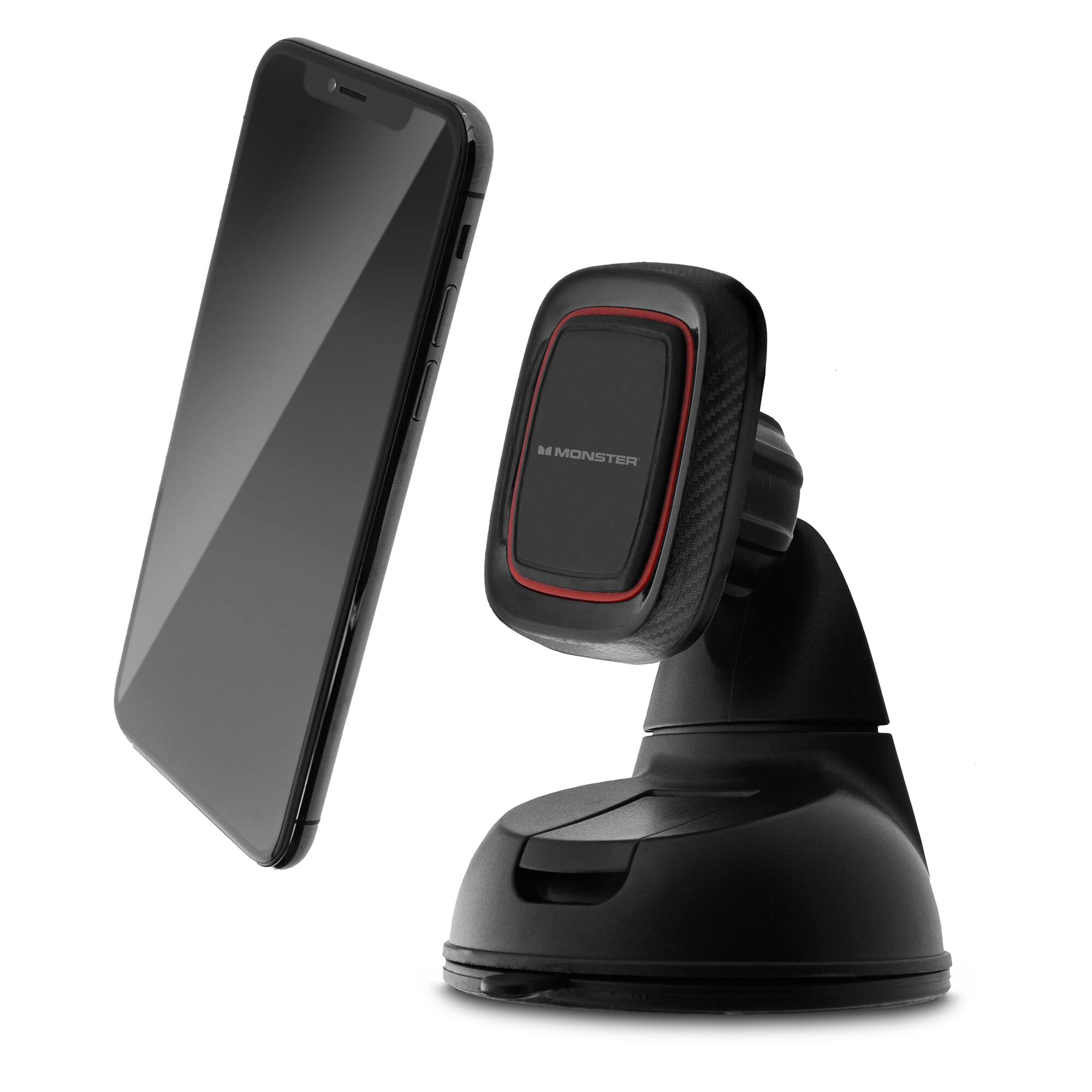 Left. Monster - Monster Universal Magnetic Phone Mount with Pivoting Suction Cup Base, Fits Most Cases, 360-Degree Rotating Joint - Black.