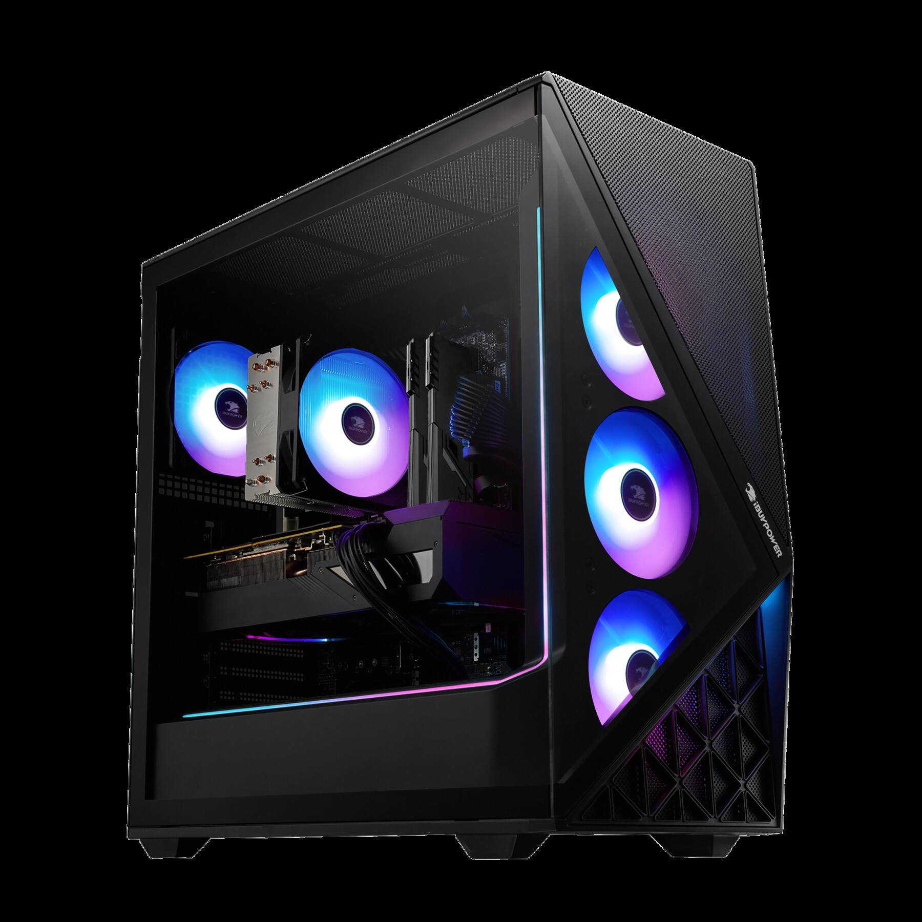 Angle. iBUYPOWER - iBUYPOWER Slate Gaming PC Desktop - AMD Ryzen 7 9700F, NVIDIA GeForce RTX 5060Ti 8GB, 32GB DDR5 RAM, 1TB NVMe SSD - Black.