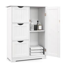 Ecooso - Bathroom Floor Cabinet with 3 Drawers and 1 Cupboard Side Storage Organizer - White