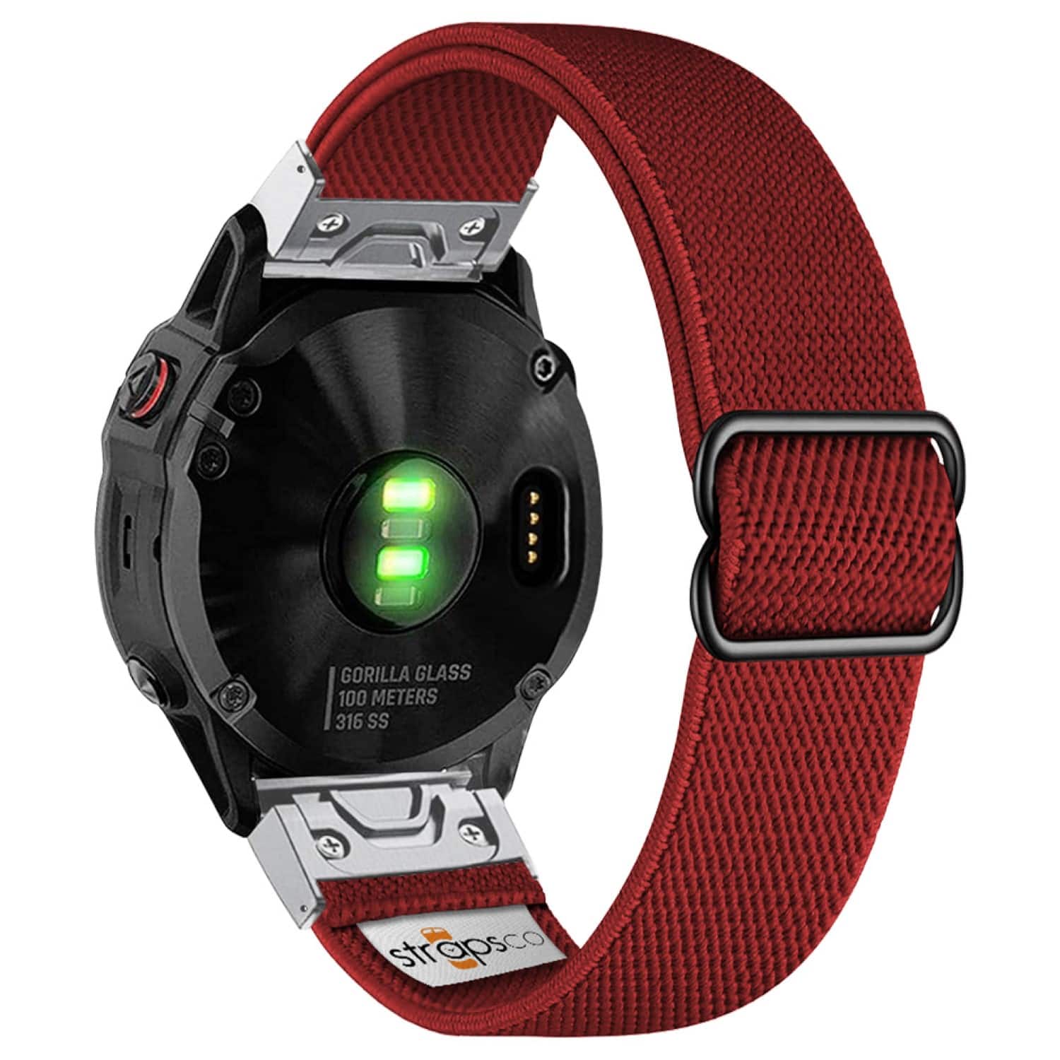 StrapsCo - Nylon Stretch Band QuickFit 26 Watch Strap For Garmin Instinct 3 – 50mm - Dark Red (Silver Adapter)