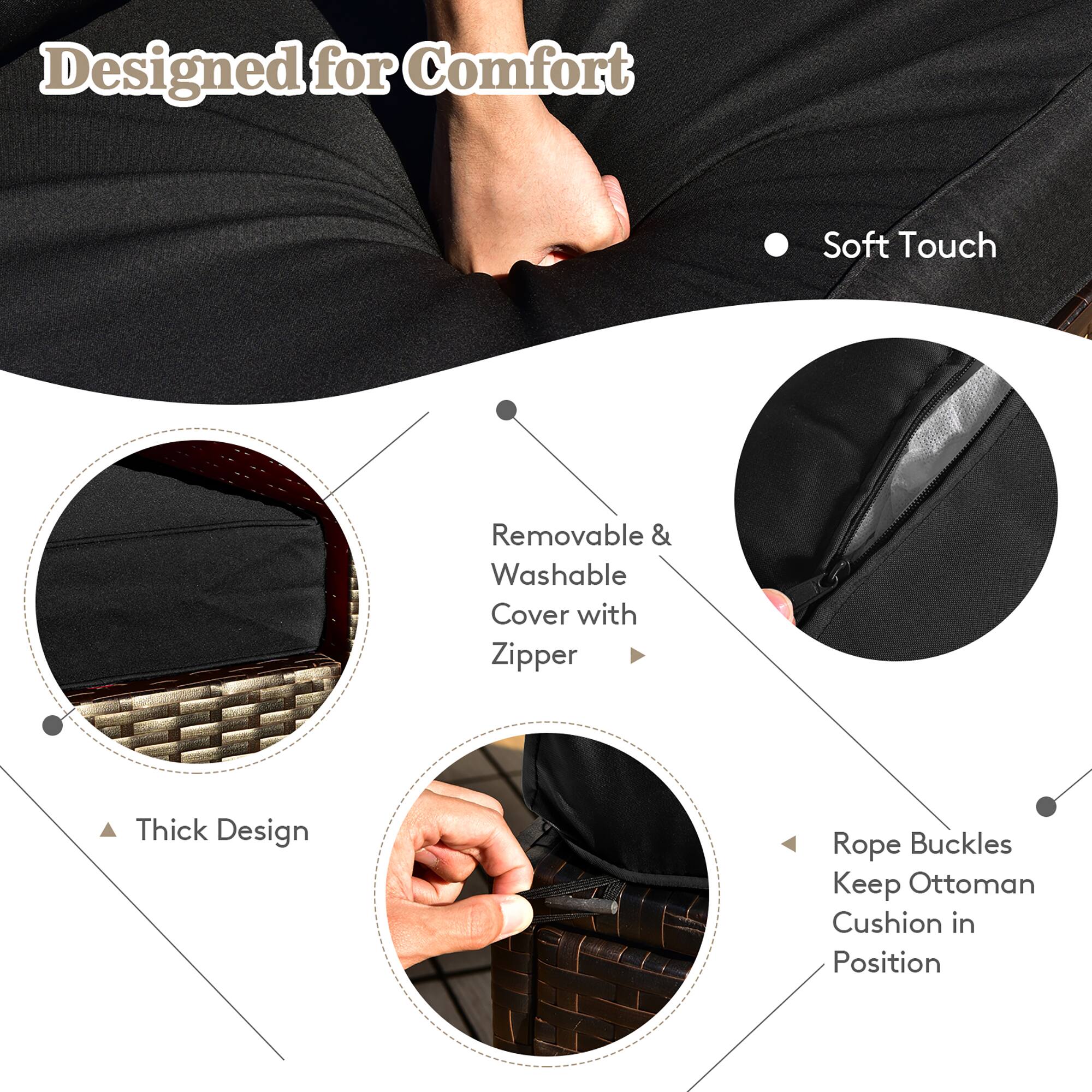 Designed for Comfort, Soft Touch, Removable & Washable Cover with Zipper, Thick Design, Rope Buckles Keep Ottoman Cushion in Position