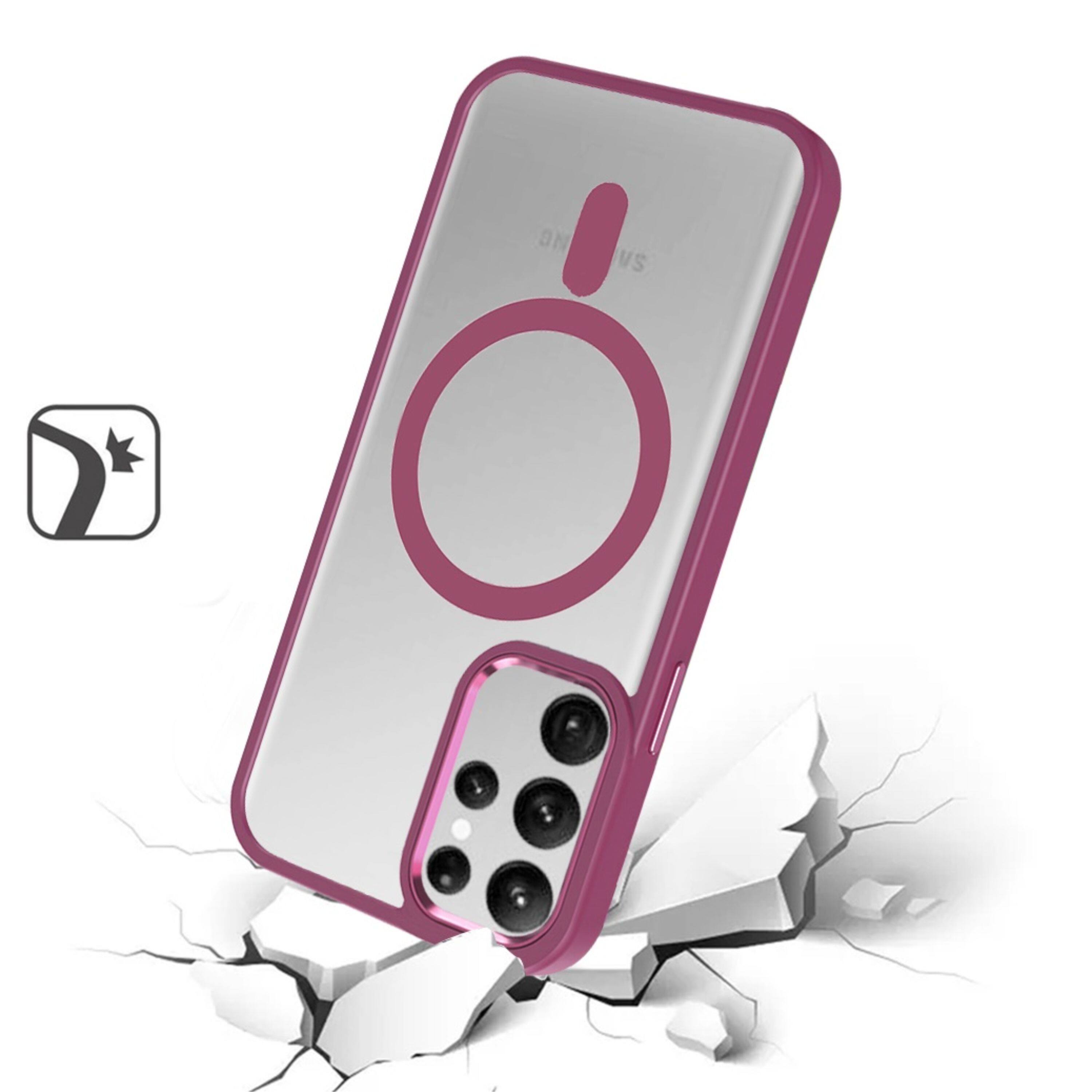 Left. Kitcheniva - Clear Back Magnetic Circle Metal Buttons Phone Case For Samsung Galaxy S24+ Plus Burgundy - Burgundy.