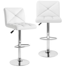 Ecooso - Swivel Adjustable Bar Stools Set of 2, Upholstered Seat with Backrest and Support Footrest - White