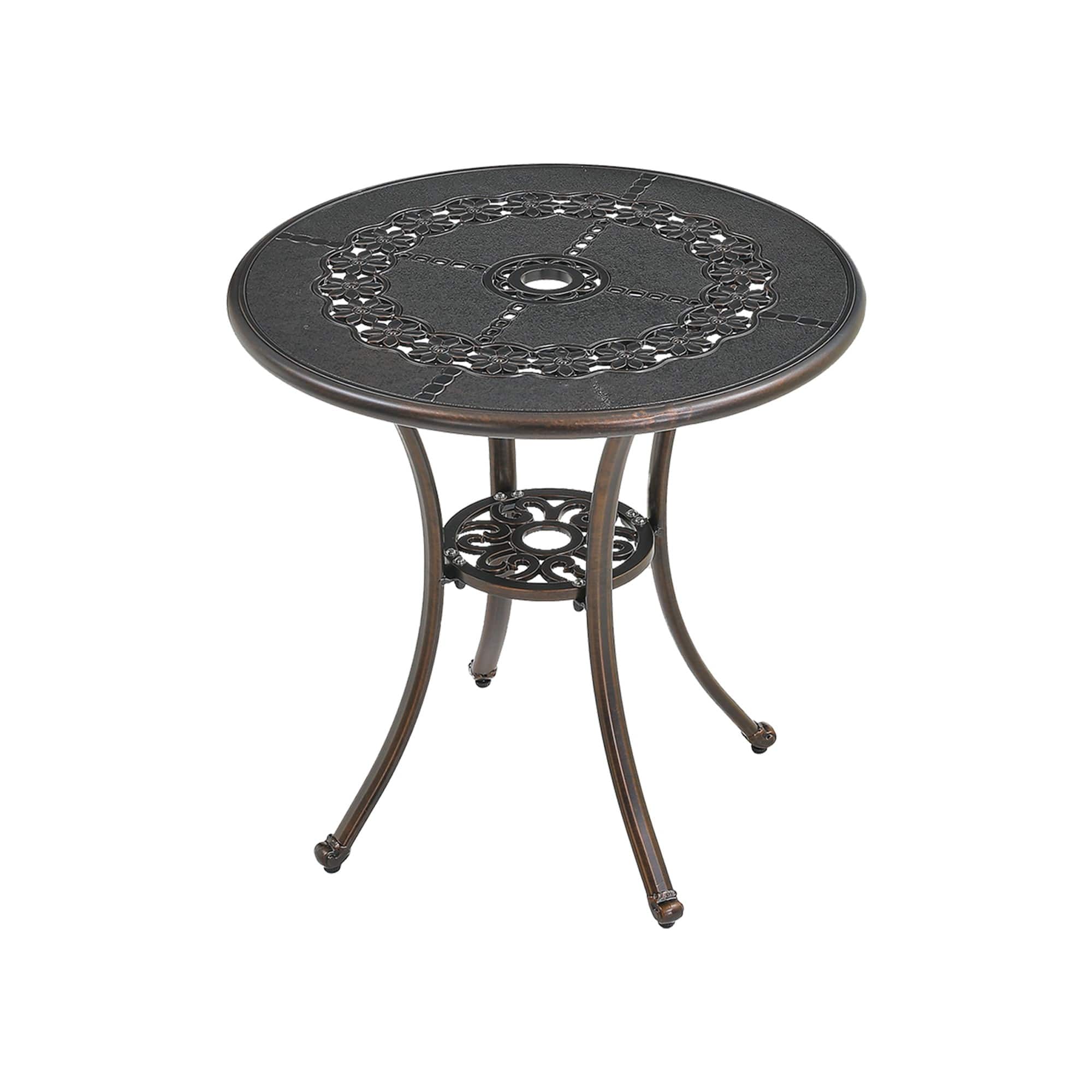 Mondawe - Round Patio Table with Umbrella Hole - Bronze