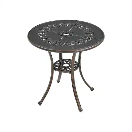 Front. Mondawe - Round Patio Table with Umbrella Hole - Bronze.