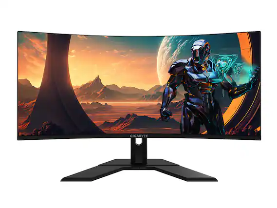 Front. GIGABYTE - GS34WQC 34" LED WQHD FreeSync Premium Curved Gaming Monitor with HDR (HDMI, DisplayPort) - Black.