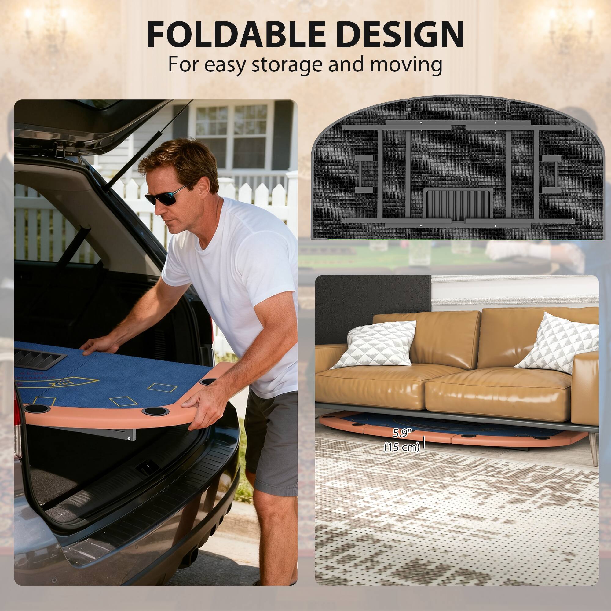 FOLDABLE DESIGN  
For easy storage and moving  

741  
5.9" (15 cm)