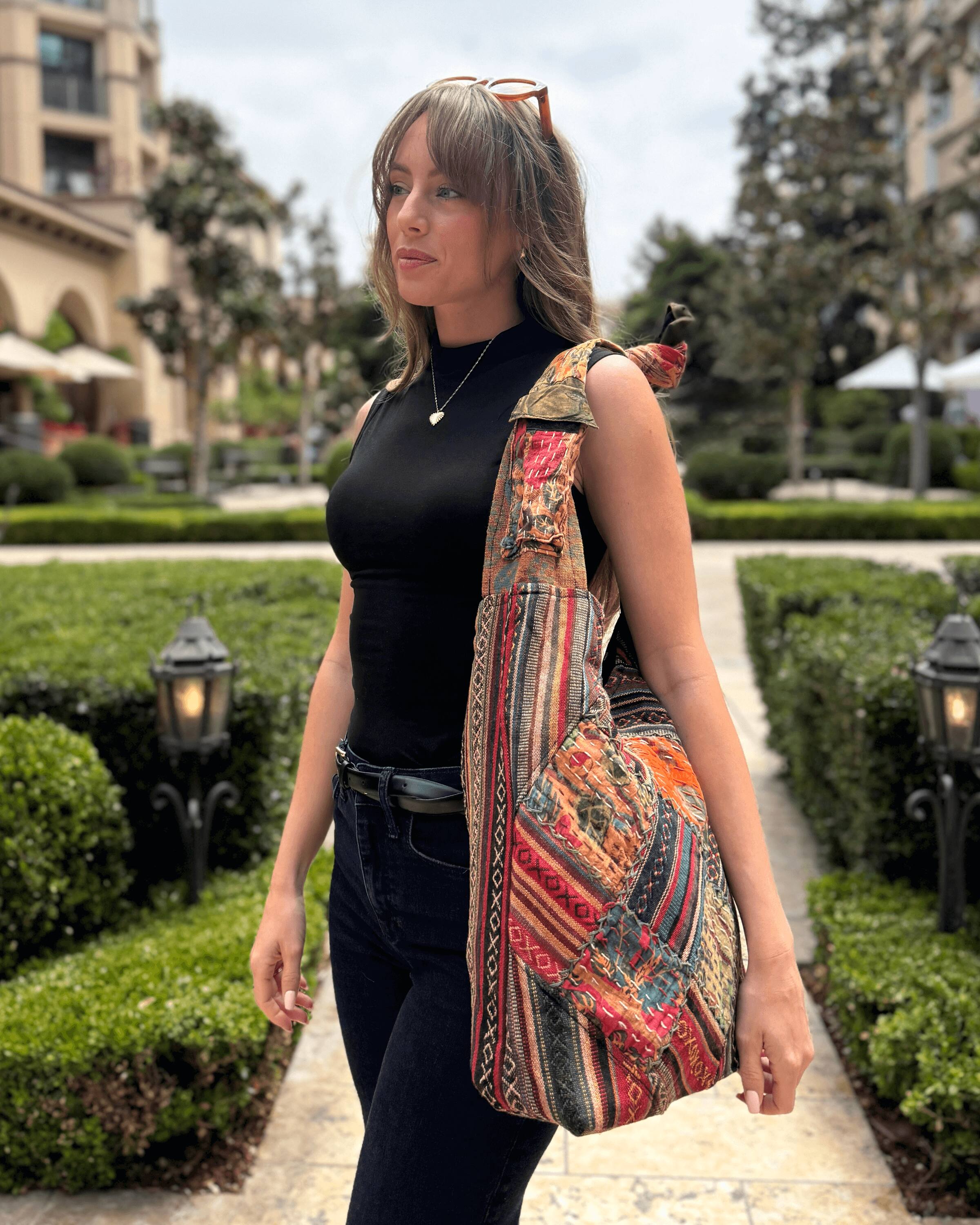 Alt View 2. Kathmandu Collection - Quilted Patchwork Hobo Bag - Quilt Multicolor.