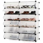 Front. Costway - Shoe Rack 12-Cube DIY Plastic Shoe Cabinet Multi Use Modular Closet Shelf White - White + Black.