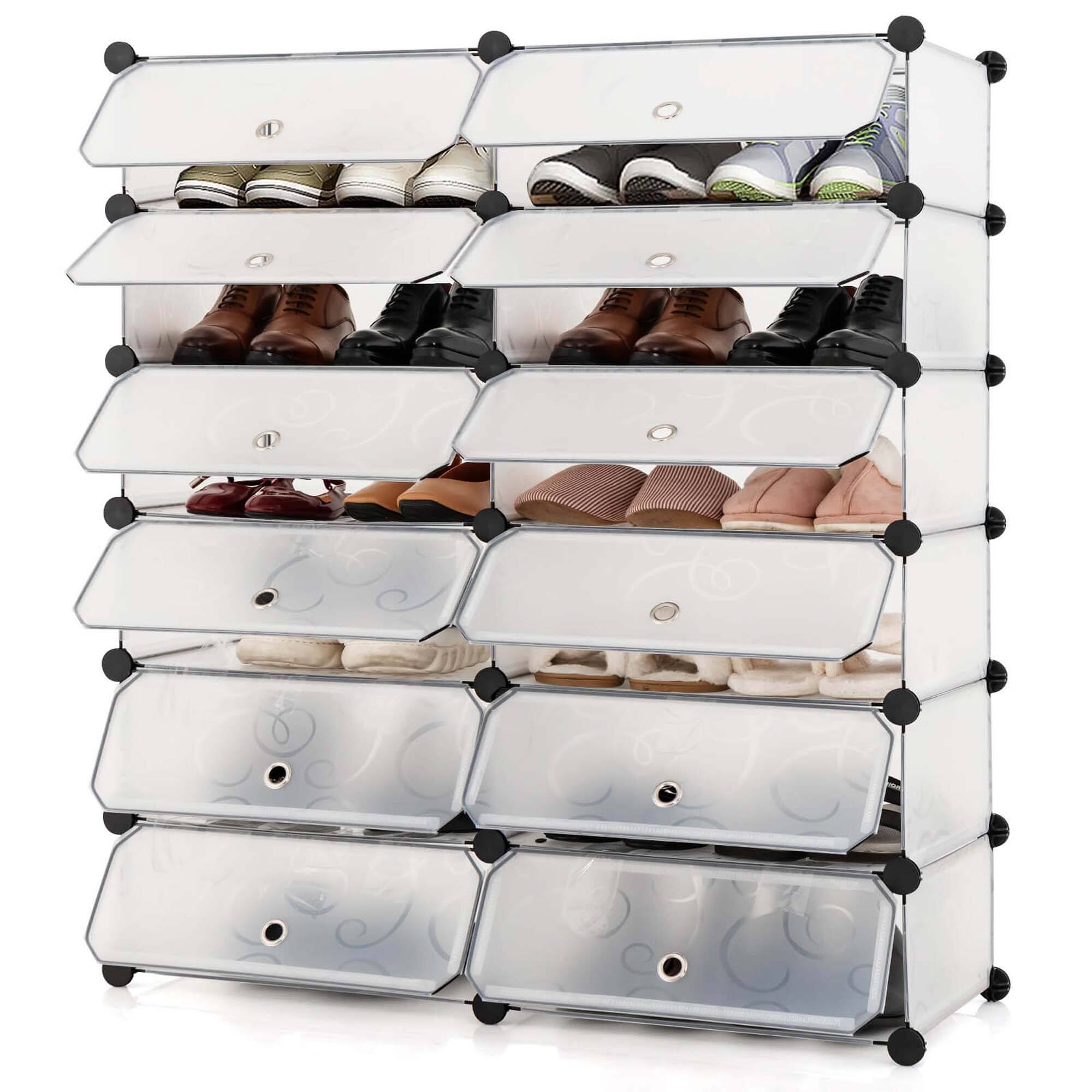 Front. Costway - Shoe Rack 12-Cube DIY Plastic Shoe Cabinet Multi Use Modular Closet Shelf White - White + Black.