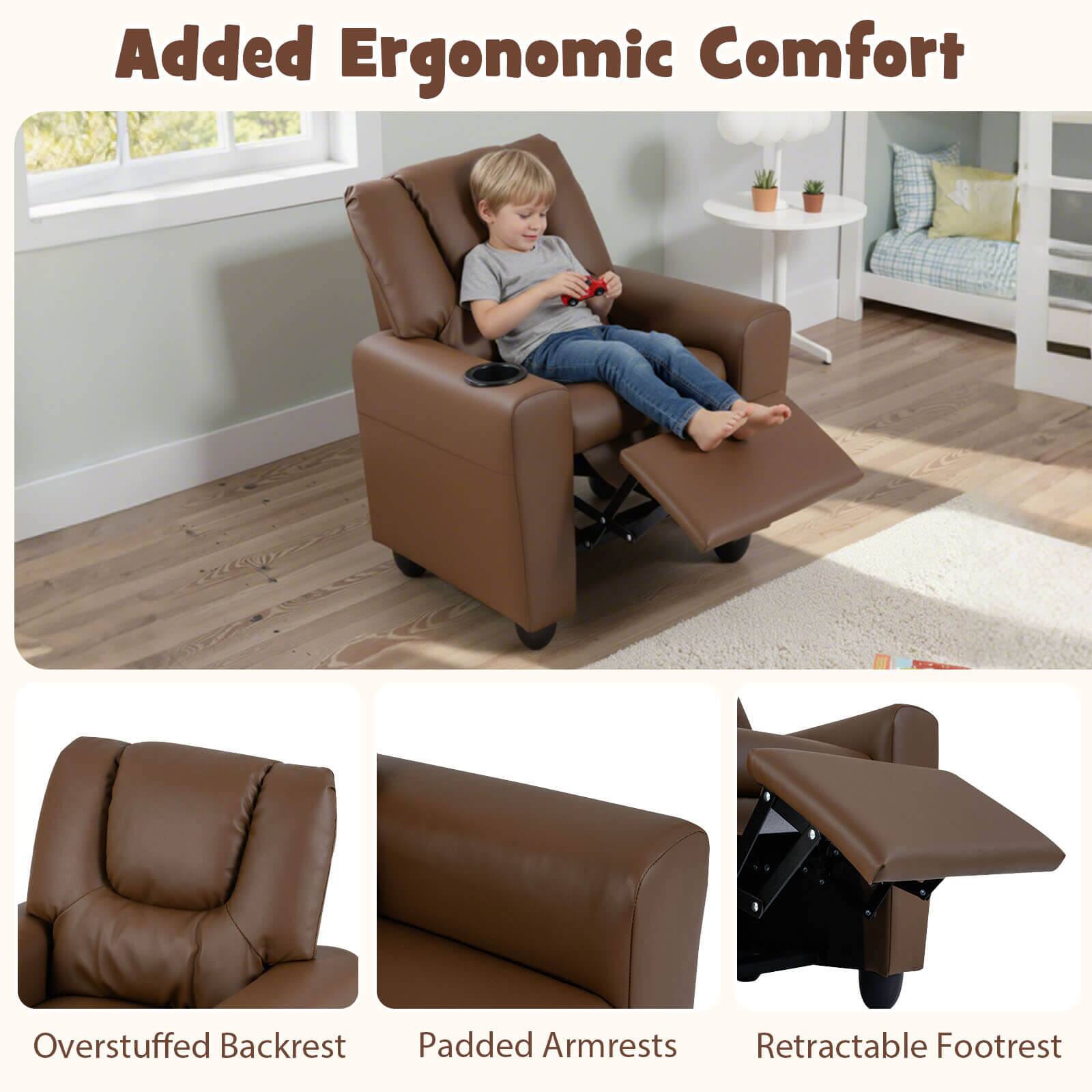 Added Ergonomic Comfort

Overstuffed Backrest  
Padded Armrests  
Retractable Footrest