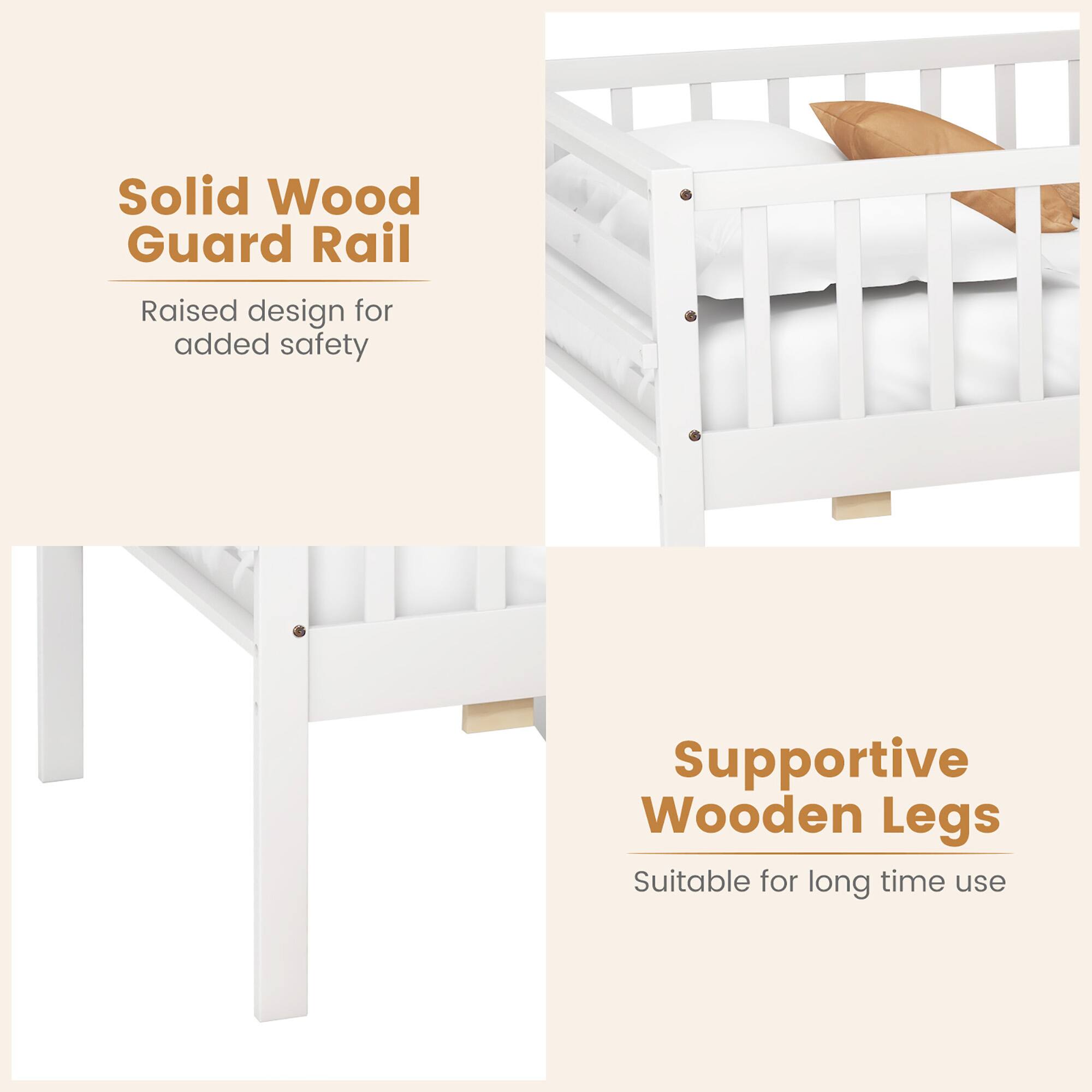 Solid Wood Guard Rail  
Raised design for added safety  

Supportive Wooden Legs  
Suitable for long time use