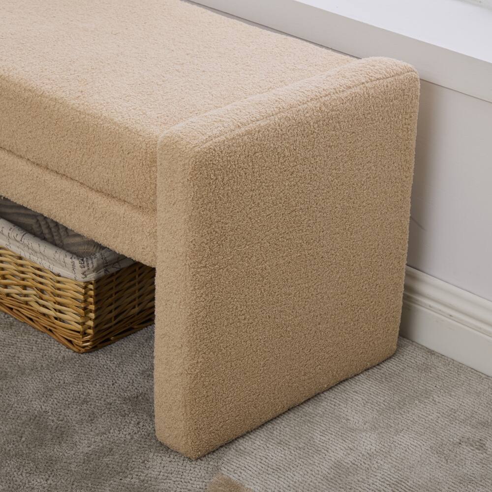 Alt View 4. Ropilly - Ropilly Modern Upholstered End of Bed Bench Wheat Tufted Teddy Fabric Oversized Entryway Window Seat - Wheat.