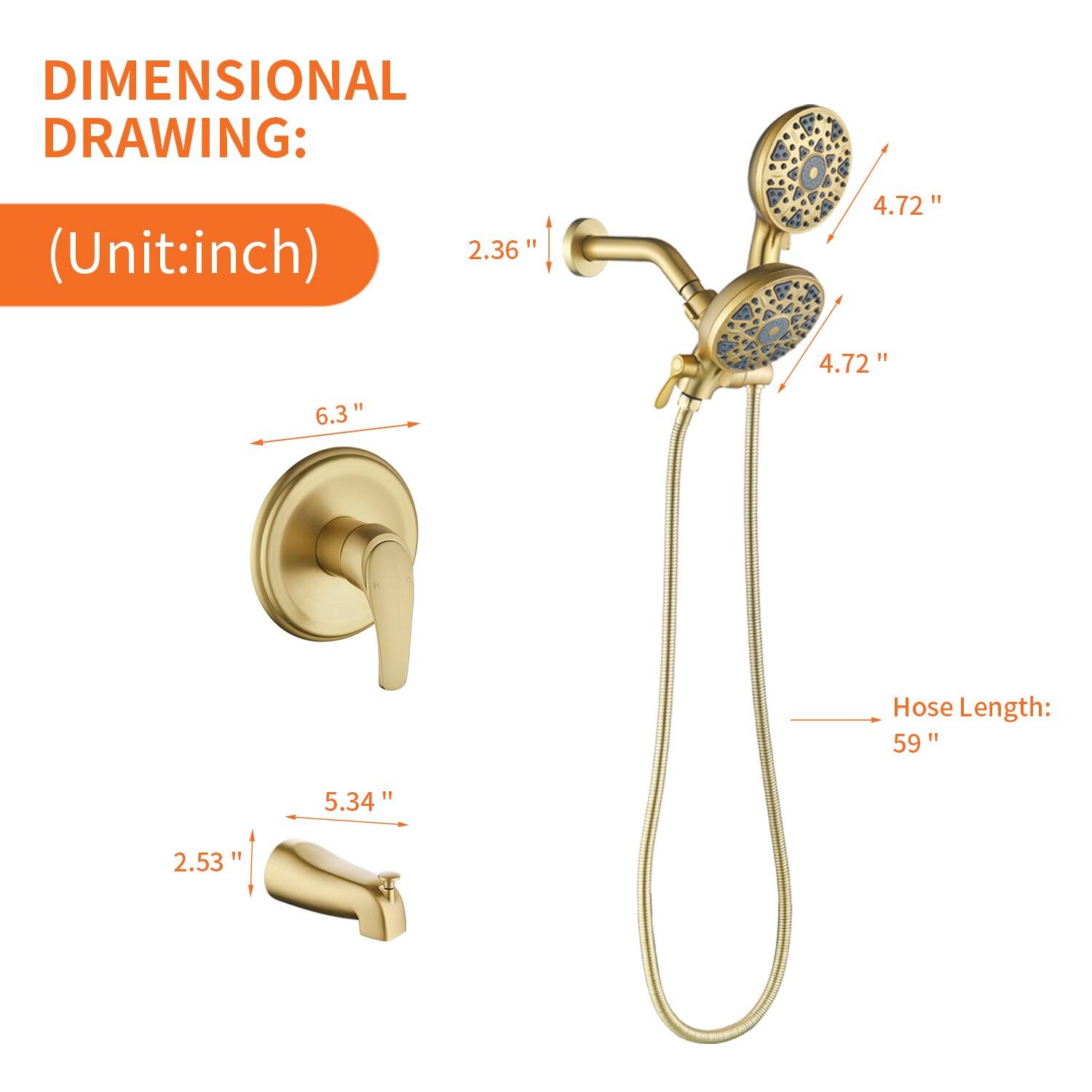 DIMENSIONAL DRAWING:  
(Unit: inch)  

- 2.36"  
- 4.72"  
- 4.72"  
- 6.3"  
- 5.34"  
- 2.53"  
- Hose Length: 59"