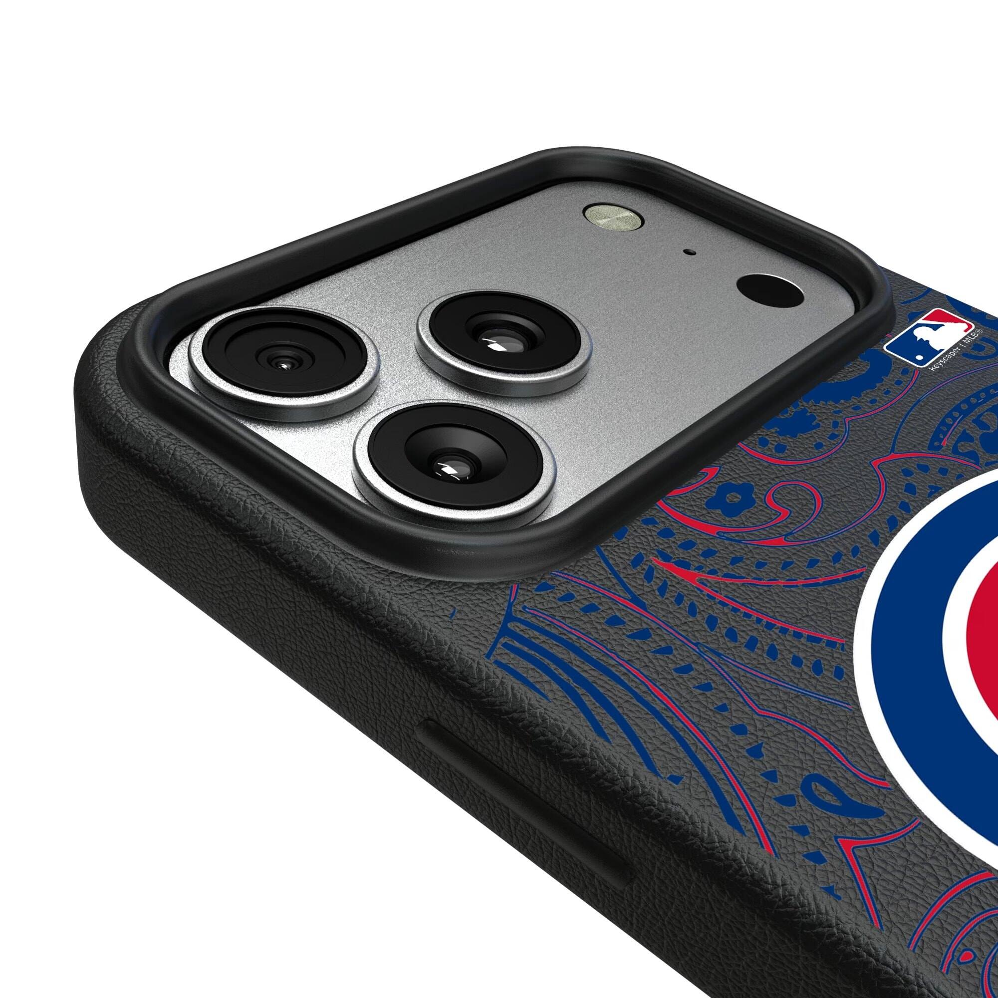 Alt View 2. Keyscaper - Chicago Cubs Paisley iPhone Magnetic Bump Case - 16 Pro Max - Black.