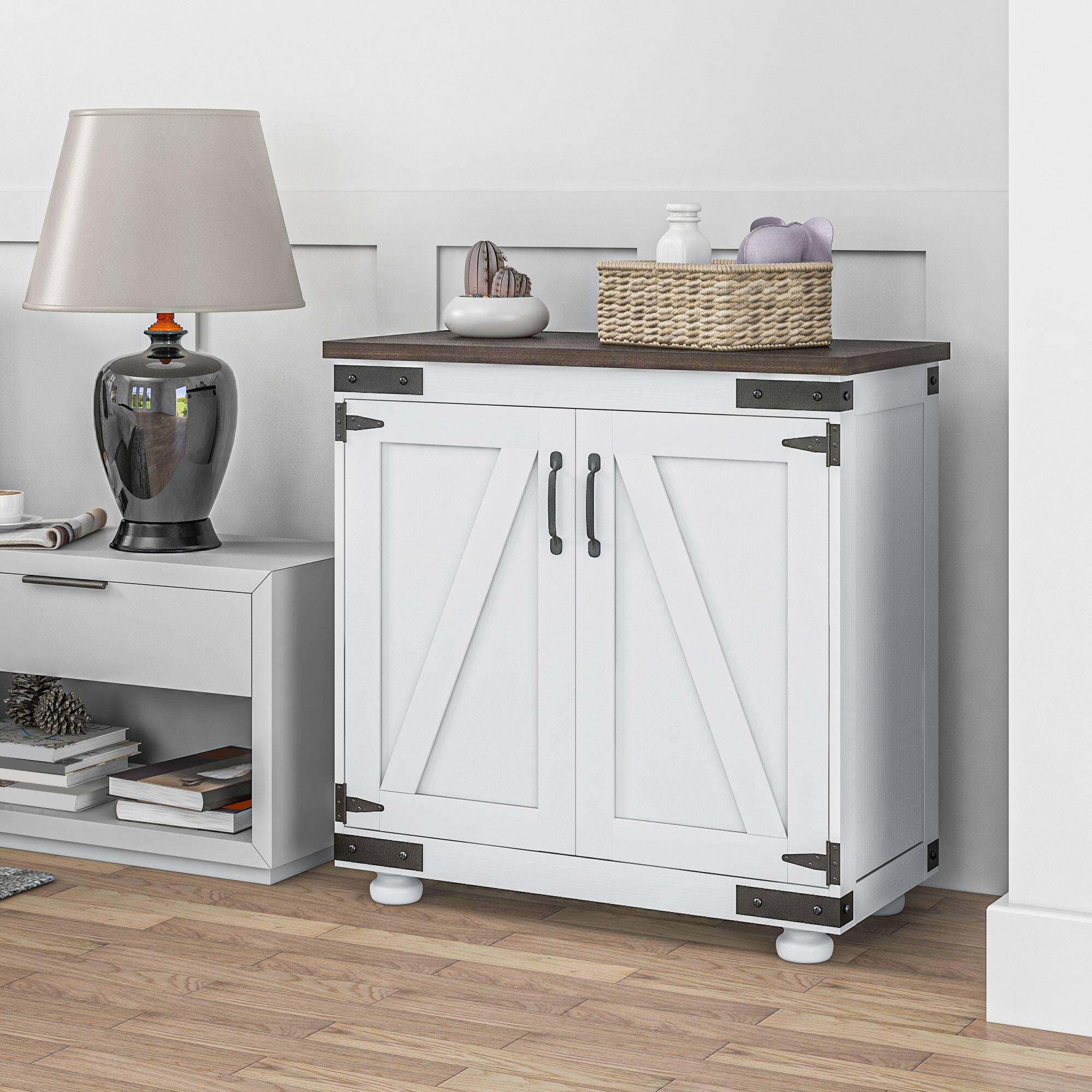 Alt View 8. Homcom - Modern Farmhouse Sideboard, Buffet Cabinet with Barn Style Door and Adjustable Shelf, Kitchen Storage Cabinet - White.