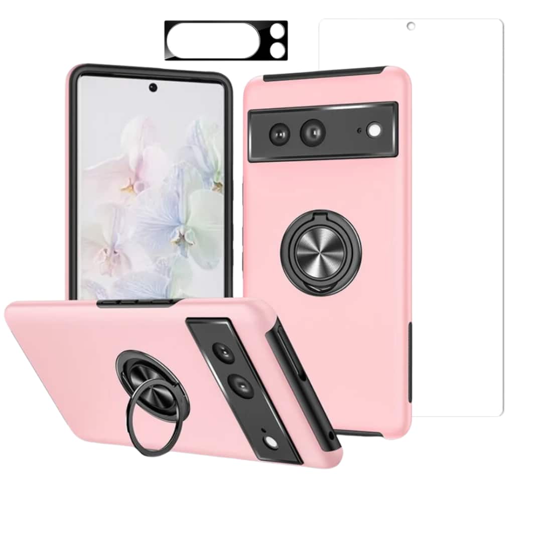 Entronix - Bundle for Google Pixel 7 Pro - 360° Circular Gripstand Case with Clear Screen Protector - Pink
