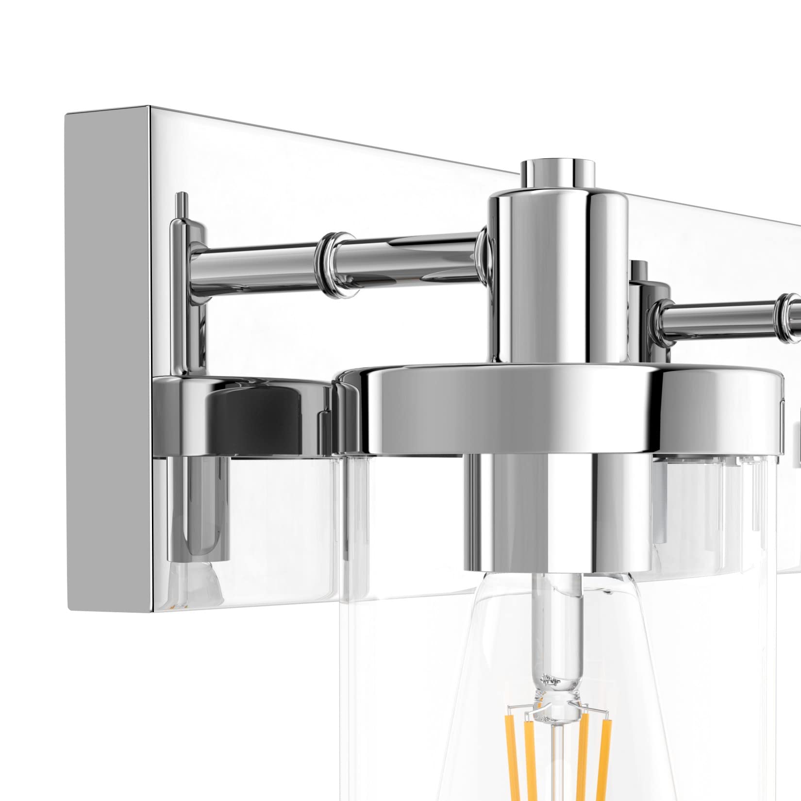 Back. Earthley Blooms - Chrome Vanity Light For Bathroom 3 Farmhouse Lights Fixtures Over Mirror With Clear Glass Shade exclude Bulb - Black-4-Light.