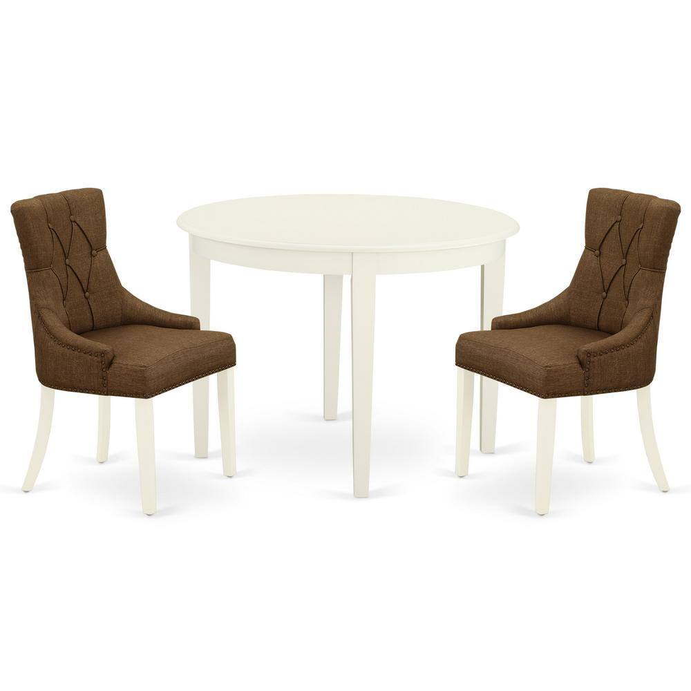 Back. East West Furniture - Dining Room Set Linen White - Brown.